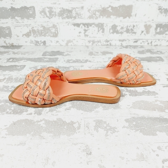 New Vince Camuto Belmiya Woven Leather Puff Embellished Slides E682 - Picture 7 of 10